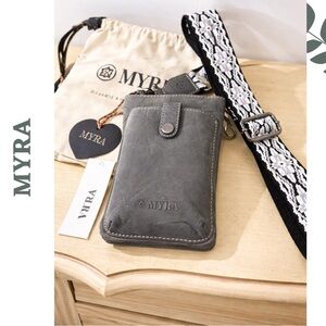 Myra Grey Leather Phone Crossbody NWT